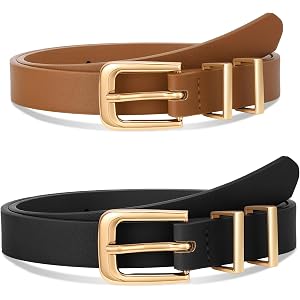 XZQTIVE 2 Pack Girls Belts,Kids Leather Belt for Toddler Teen Girls 4-16 Ages,Gold Buckle for Jeans Dresses