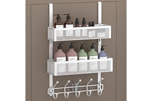 Aimeaihe Adjustable Over The Door Hooks Organizer, Door Hanger Coat Rack with 2 Mesh Baskets and 10 Hooks, Back of Door Storage Organizer for Bedroom,Bathroom,Kitchen (White)
