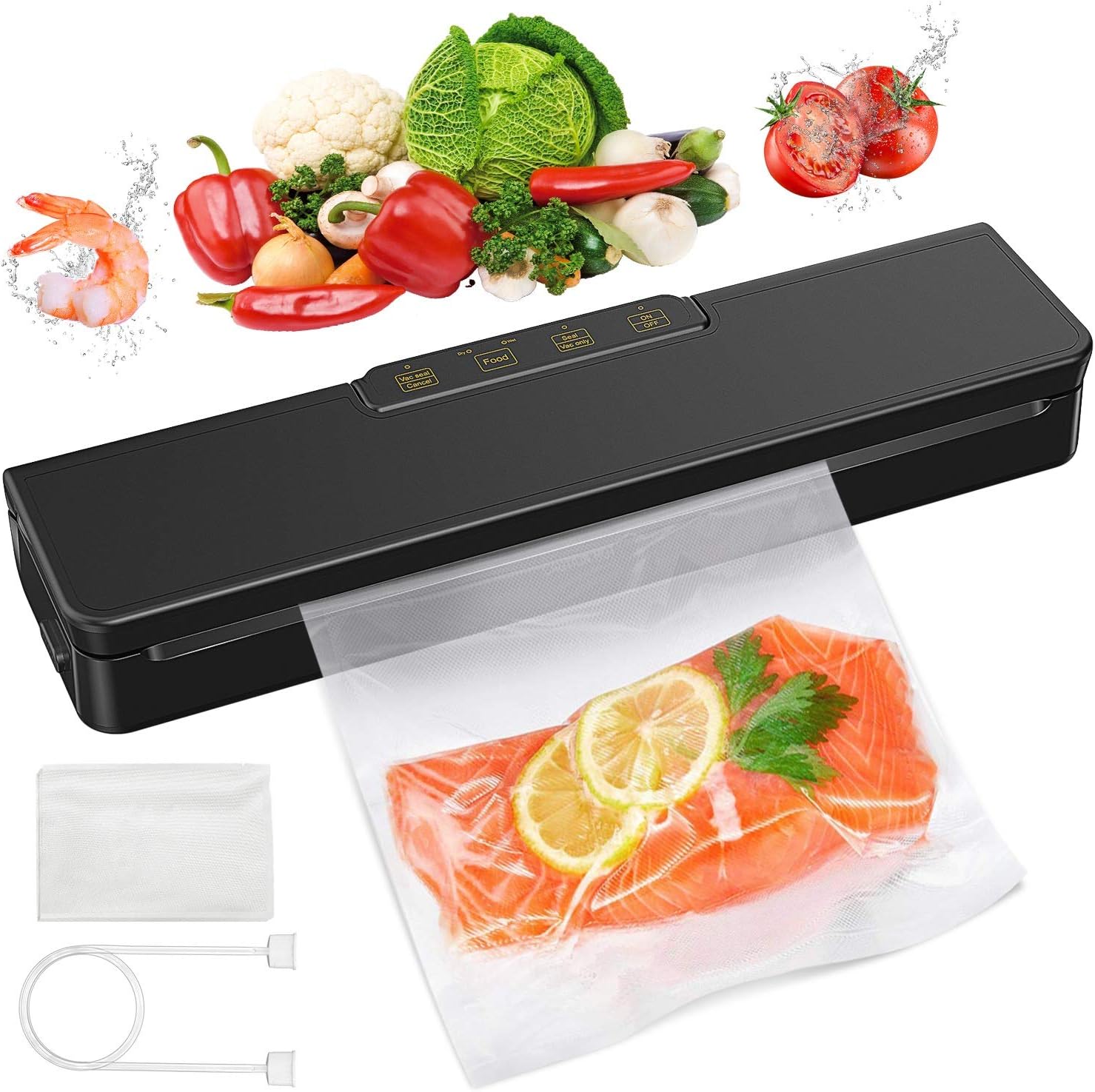 Vacuum Sealer Machine,LOZAYI Automatic Air Sealing System for Food Preservation,Compact Design/Easy to Clean/Led Indicator Lights/Dry & Moist Food Modes（Black）