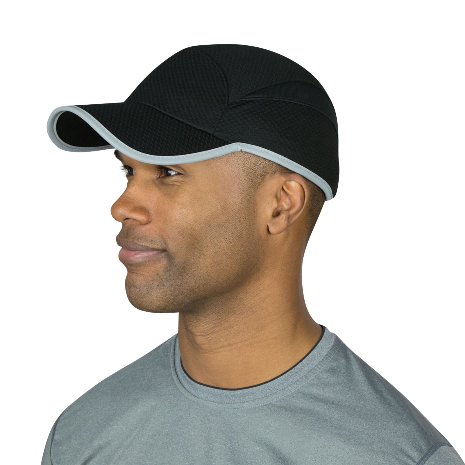 TrailHeads Reflective Running Cap | A Quick Dry Hat for Men | The Flashback 360 Sports Cap Black/Silver