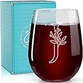 On The Rox Monogrammed Gifts For Women and Men - Letter A-Z Initial Engraved Monogram Stemless Wine Glass - 17 Oz Personalized Wine Gifts For Women and Men (J)