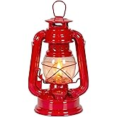 Stansport Hurricane Lantern &ndash; Classic Metal Kerosene Oil Lamp with Glass Globe and Adjustable Wick &ndash; Portable Emergency Lighting &amp; Decorative Indoor/Outdoor Camping Lantern, Red