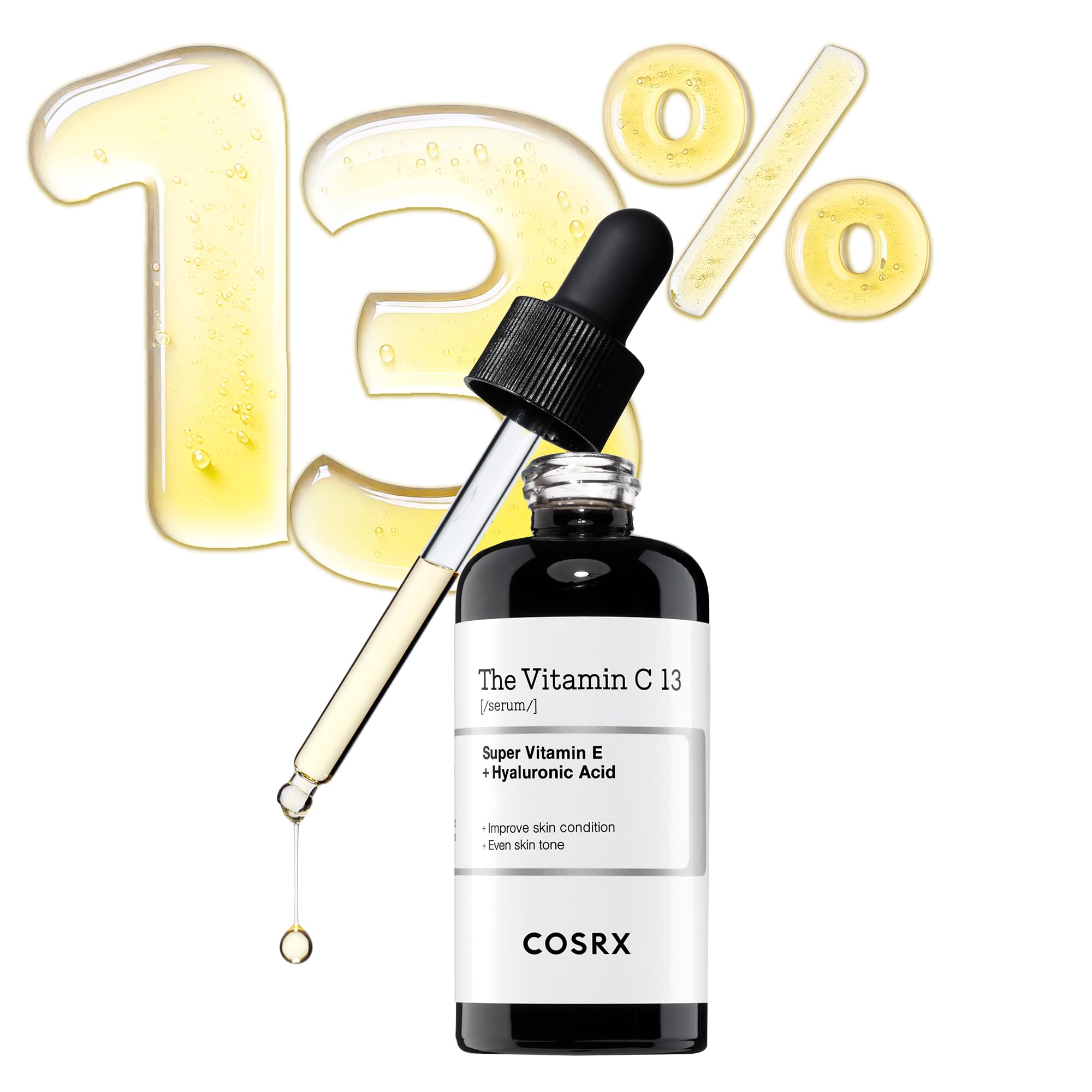 COSRX Pure Vitamin C 13% Serum with Vitamin E & Hyaluronic Acid, Brightening & Hydrating Facial Serum for Fine Lines, Uneven Skin Tone & Dull Skin, 0.67fl.oz/20ml, Animal Testing-Free, Korean Skincare
