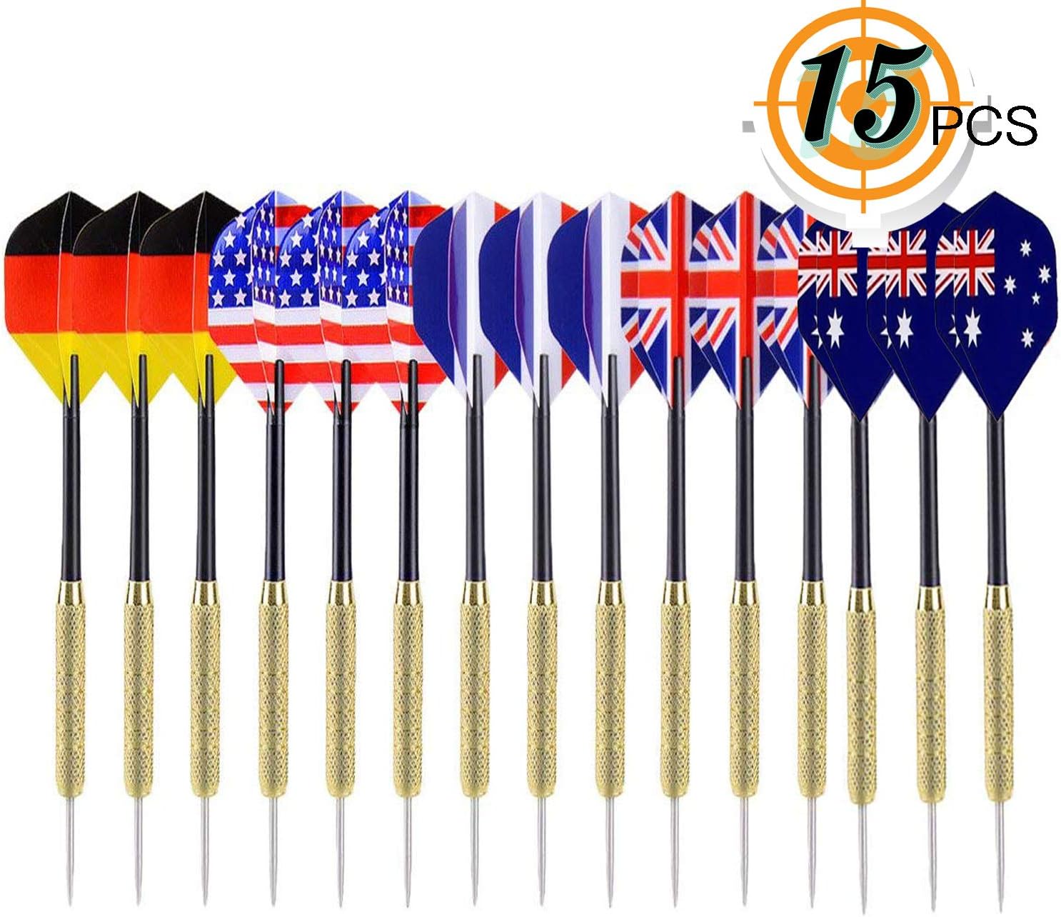 DTXDTech Darts, 15 Pieces Steel Darts Darts Set, 15 Pieces 18 Gram Professional Steeldarts with Metal Tip, Darts Steel, Darts, Darts, Aluminum Shank, 12 Anti-Loose Rubber Rings, Steeldarts