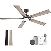 60” Smart Ceiling Fan with Lights Remote,Control via Alexa Google App Wifi,Silent DC Motor,Dimmable,Outdoor Indoor Modern Ceiling Fans for Large Bedroom Living Room Kitchen Patio,Black Walnut Brown