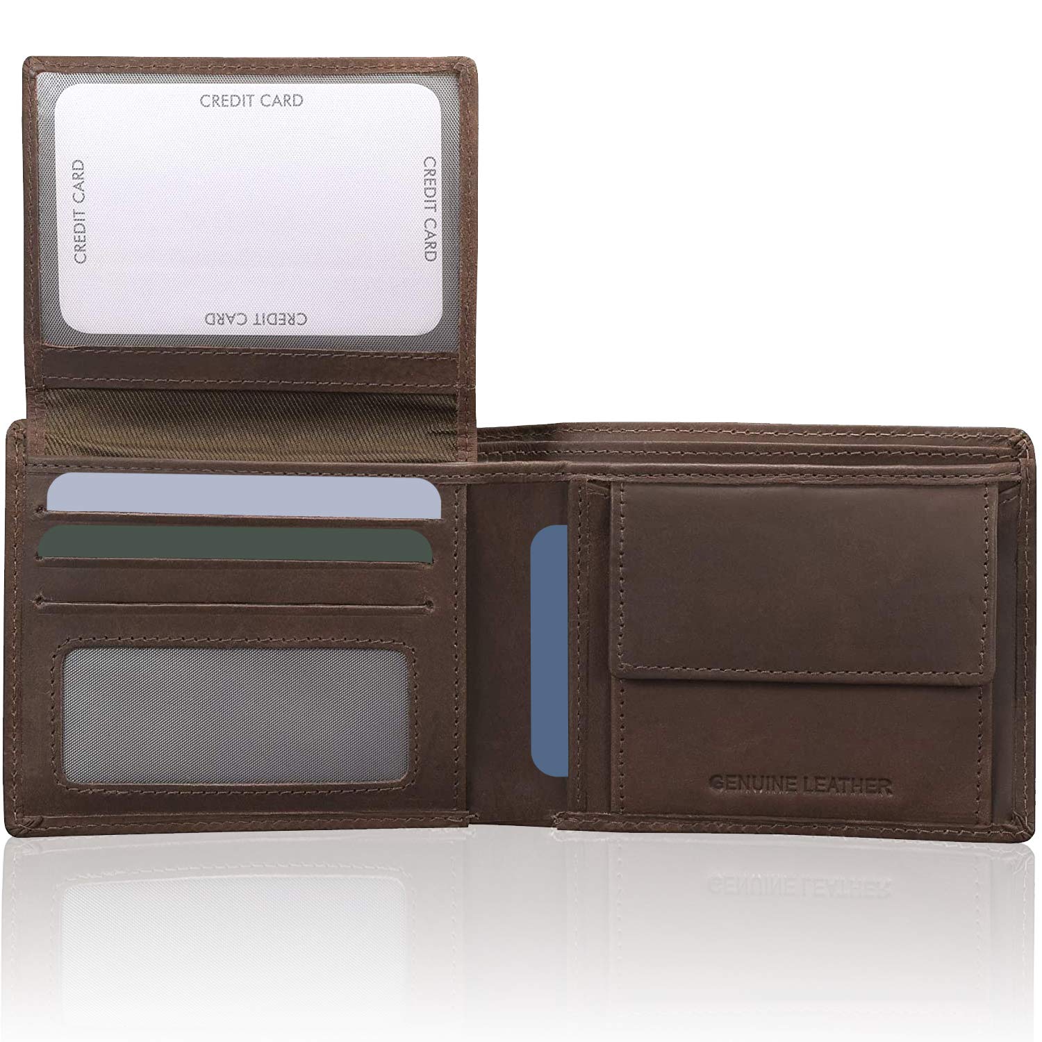 KORUMA RFID Wallet for Men, Black Leather Mens Wallets for up to 11 Cards, Coin Pocket, ID Window, Removable Credit Card Holder, Gifts for Him