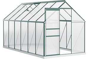 Outsunny 6' x 12' x 6.5' Polycarbonate Greenhouse, Walk-in Green House with Adjustable Roof Vent Galvanized Base Sliding Door