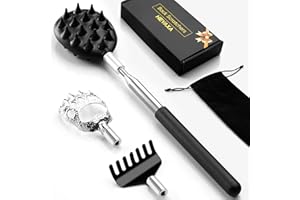HEYAXA Telescoping Back Scratcher with 3Pcs Back Scratcher Heads, Dual Sides Scratcher/Metal Paw/Rake Scratcher, Fathers Day Dad Gifts for Him Men Husband