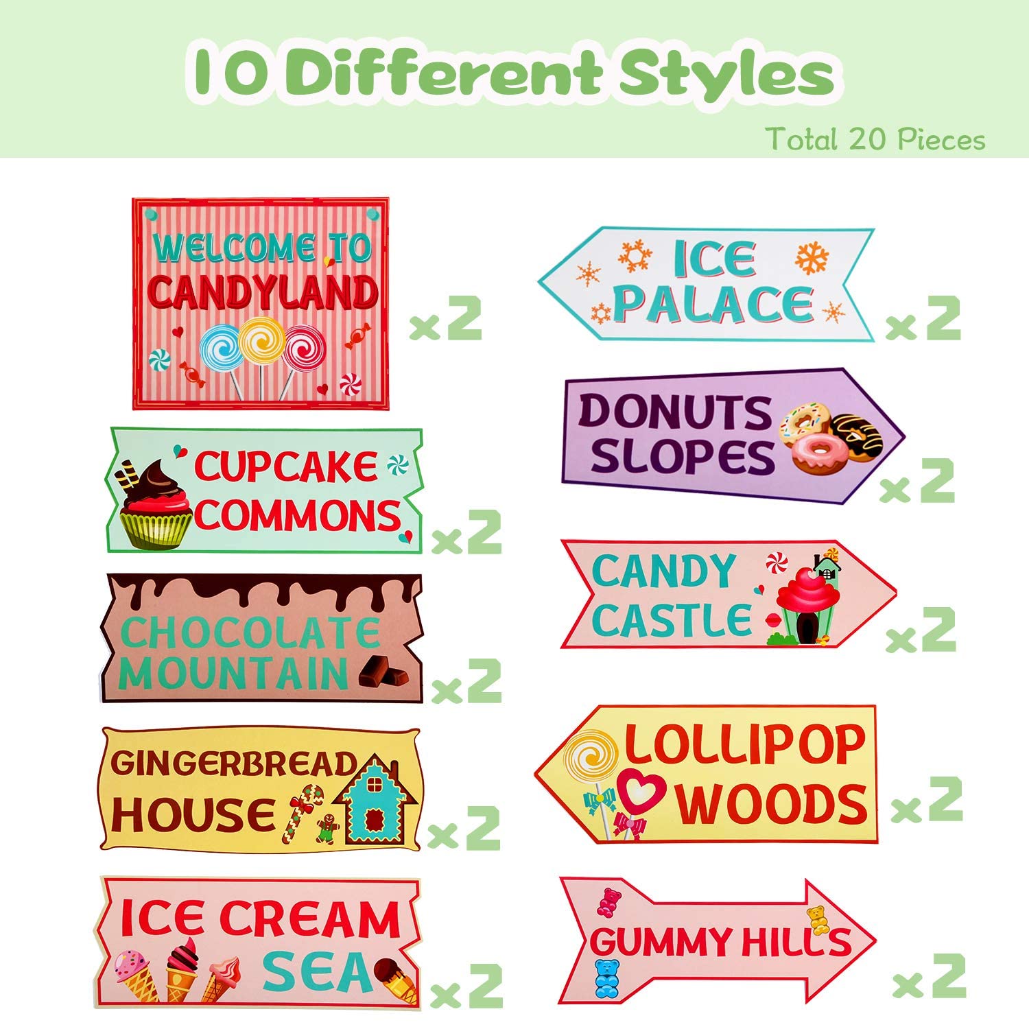 Gejoy 20 Pieces Candyland Party Decorations Candyland Trunk or Treat Car Decorations Kit Candy land Backdrop Signs for Halloween Christmas Party Decor (Cardstock)