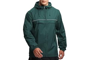 GEEK LIGHTING Men's Waterproof Hooded Rain Jacket, Lightweight Raincoat for Outdoor Camping Hiking Running Travel