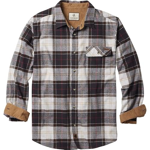Legendary Whitetails Men's Flannel Shirt Long Sleeve Button Down 100% Cotton, Huntsman Charcoal Plaid, Small