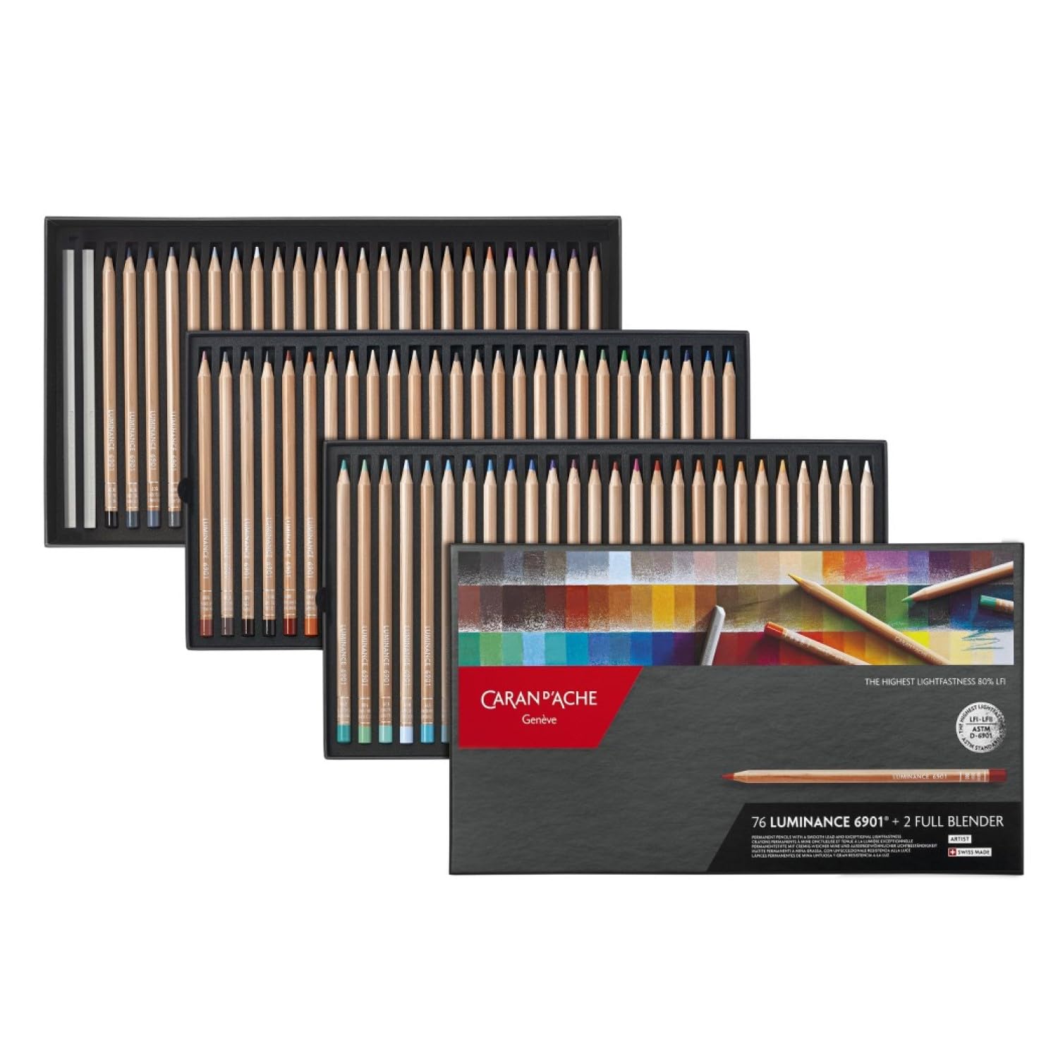 Caran d'Ache Luminance Pencils, Multicoloured, Box of 76, For Adult Art, Home, Permanent Lead, Light Resistant, For Artists, Designers, Architects