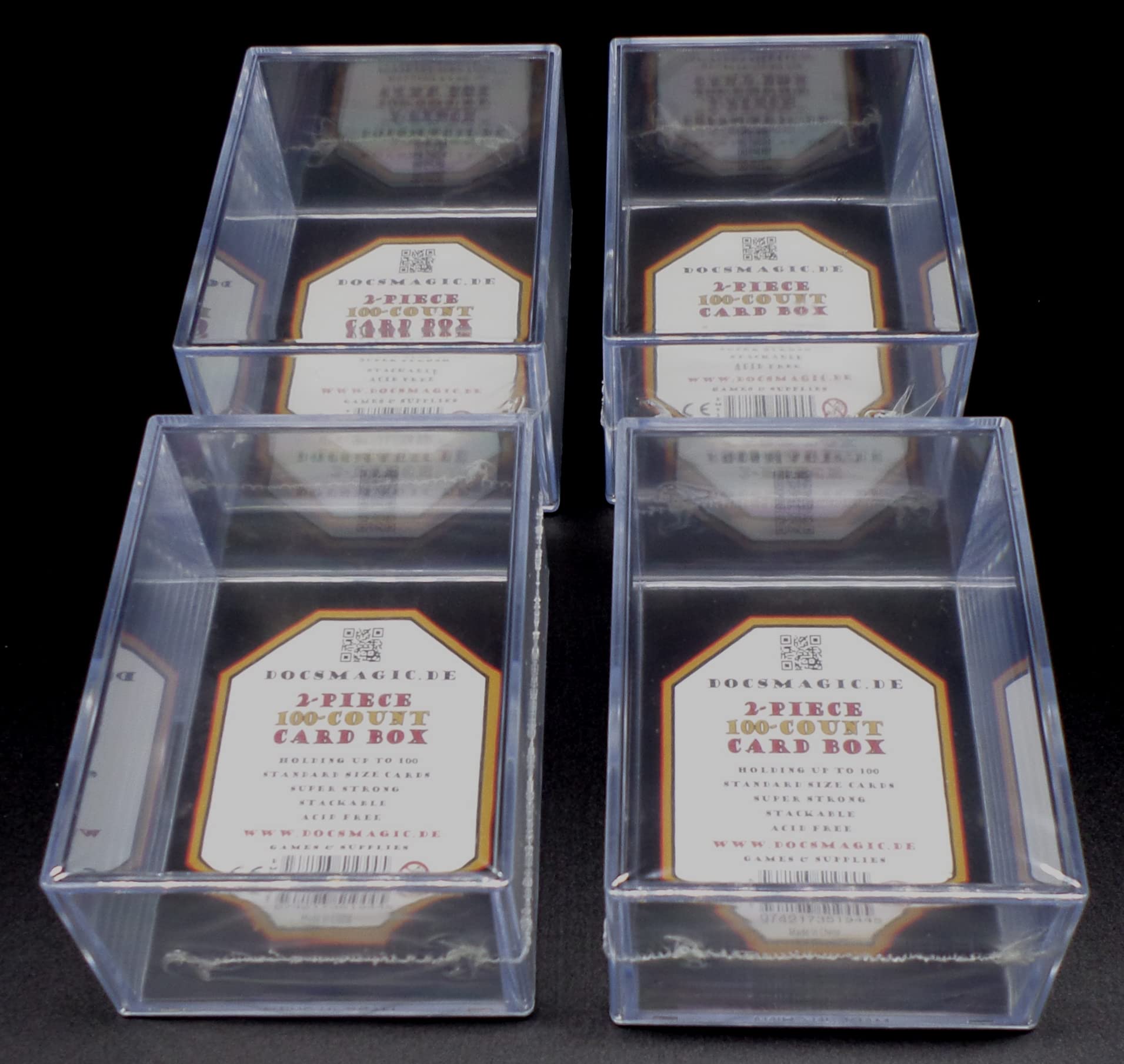 docsmagic.de 4 x 2-Piece Card Box 100-Count Slide - Clear Acrylic Deck Storage - Card Box Transparent