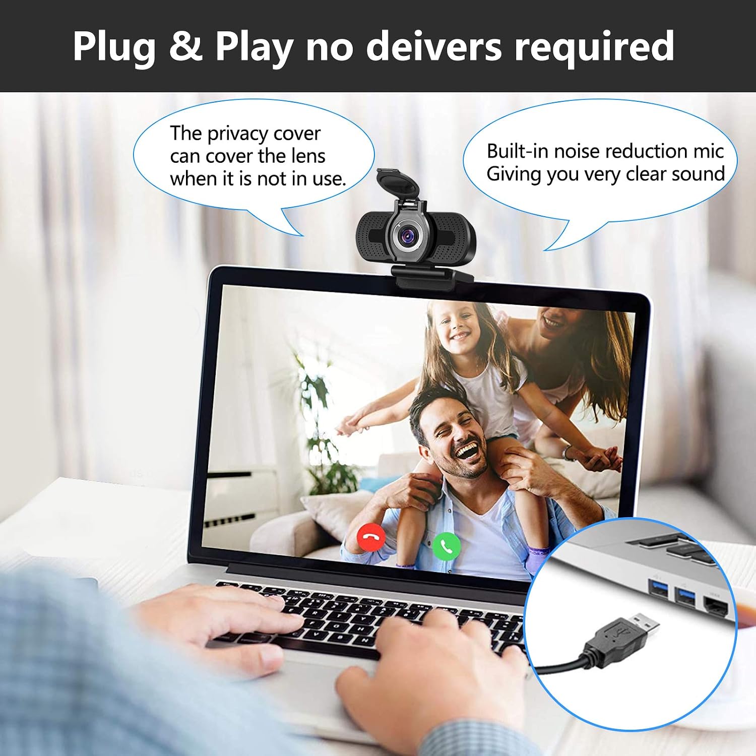 LQLY 1080p Webcam with Microphone & Privacy Cover, HD USB Web Camera Plug and Play Webcam for Online Classes Skype - Image 4