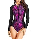Daci Women Long Sleeve Rash Guard One Piece Zipper Swimsuit Surfing Bathing Suit UPF 50