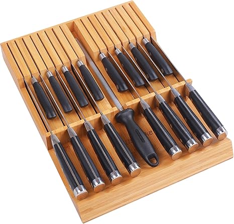 Utoplike In Drawer Knife Block Bamboo Kitchen Knife Drawer