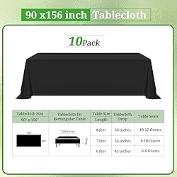 10 Pack Polyester Tablecloths, Black 90 x 156 Inch