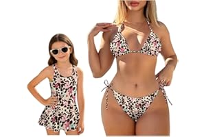 KEIAHUAN Matching Family Swimsuits Mommy and Me Soft Women's Bikini Sets 2 Piece or Girls Skirted Bathing Suit