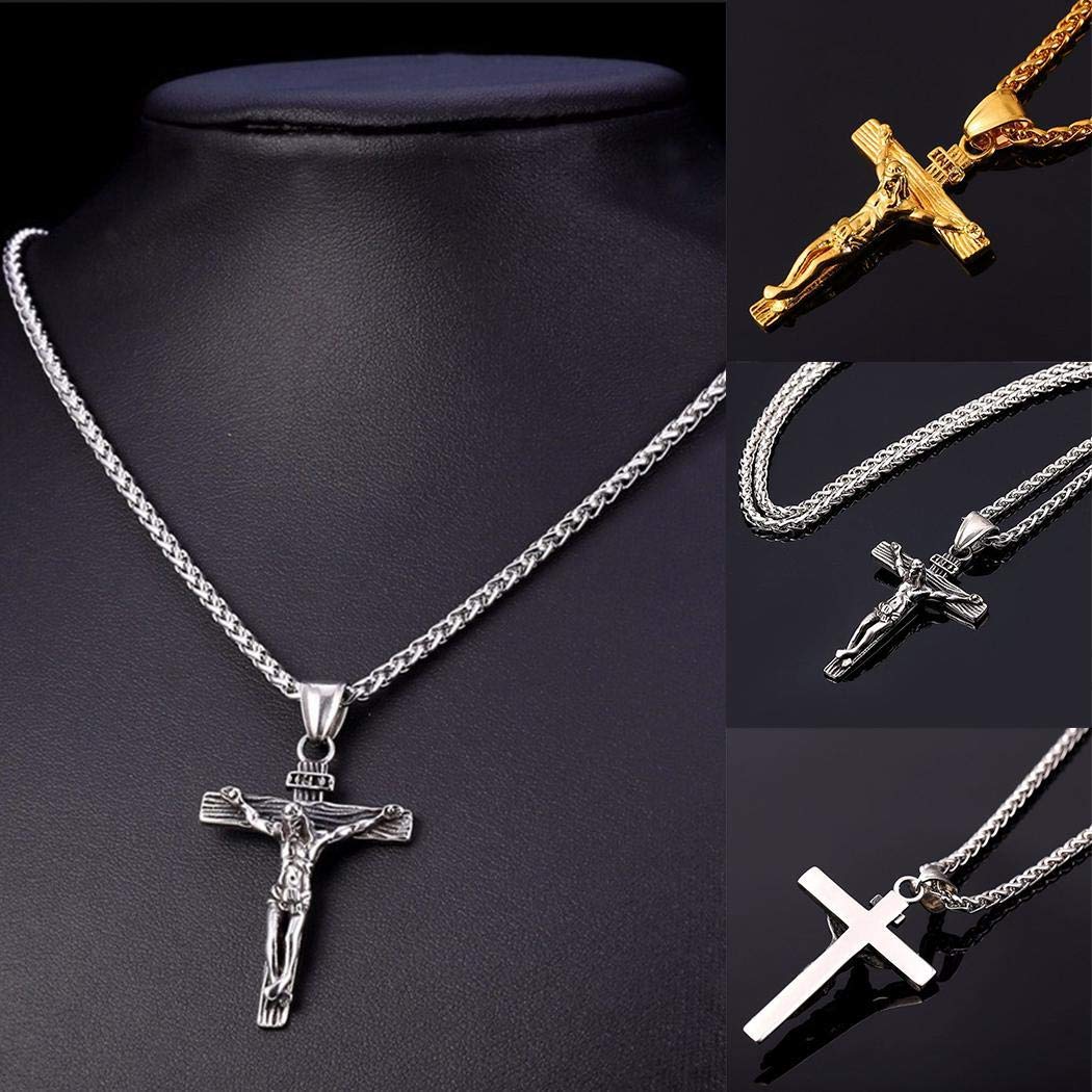 Kecooi Women Men Alloy Jesus Cross Pendant Chain Necklaces Party Jewelry Pendant Necklaces