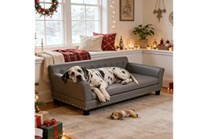 BingoPaw Large Leather Dog Sofa: Jumbo Pet Couch Made by Scratching Resistant Microfiber Leather - Indoor Elevated Dogs Chaise Bed for Doggy up to 120lbs