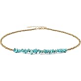 Aobei Pearl Gemstone Beaded Choker Necklace for Women Boho Turquoise/Cultured Freshwater Pearls/Garnet/Amazonite Jewelry