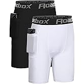 Roadbox Boys Compression Shorts with Pockets, Youth Performance Athletic Underwear Base Layer for Kids Football Running