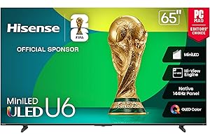 Hisense 65" Class U6 Series Best Value Mini-LED 4K UHD Smart HDR Gaming Fire TV (65U65QF, 2025 Model) - QLED, Native 144Hz, Motion Rate 480, Dolby Vision IQ, Dolby Atmos, Game Mode Pro, Alexa Built In