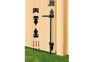 DREAMXIANG 18" Heavy Duty Cane Bolt Gate Drop Rod Hardware Ground Latch for Wood PVC Vinyl Metal Fences Gates, Double Doors, Black Solid Steel -1 Pack