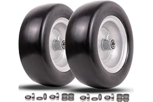 PONSYTOCN 11x4.00-5 lawn mower tires flat free, Solid Smooth Tires and Wheel with 3/4" or 5/8" & 1/2" Precision bearings, 3.4"-5.6" Centered Hub, for Zero-Turn Lawn Mowers, Extra Universal Adapter Kit (2 Pack)
