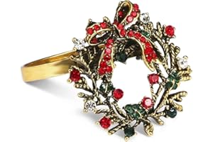 Legigo Set of 6 Christmas Wreath Napkin Rings Set- Metal Xmas Napkin Ring Holders for Cloth Napkins, Christmas Holiday Party Dinner Table Decoration