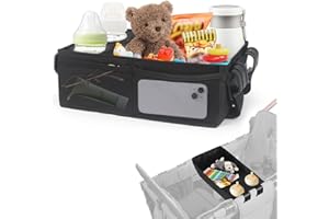 Wanyshapy W2 Stroller Snack Tray for Wonderfold Wagon W2, Stroller Cup Holder Toy Storage W2 Wagon Accessories with Side Mesh Pockets, Height Increase, Double Sided Snack Tray 15.4"×9.4“