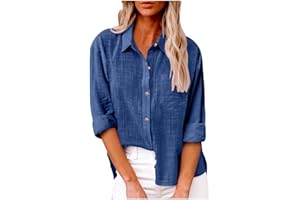 MAMIDAY Linen Shirts for Women Button Down Lapel Long Sleeve Tops Casual Business Shirts Lightweight Trendy Dressy Blouses