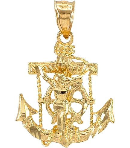 14K Yellow Gold Mariner's Cross with Crucifix Pendant Necklace, 16