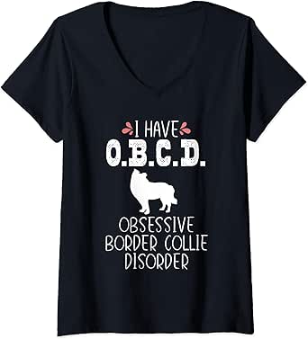 Amazon.com: Womens Border Collie Mom Funny OBCD Dog Love Lover Gift Women V-Neck T-Shirt: Clothing