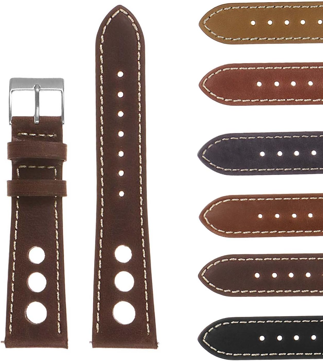 DASSARI Carrera Distressed Leather Quick Release GT Rally Racing Watch Band Strap 18mm 19mm 20mm 21mm 22mm 24mm