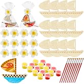 AmazingSpark 12 Sets Paint Your Own Island Princess Party Favors | DIY Painting Party Favors with Wooden Boat Cards, Watercolor Sets, Paintbrushes, Gift Bags, Tropical Luau Birthday Crafts
