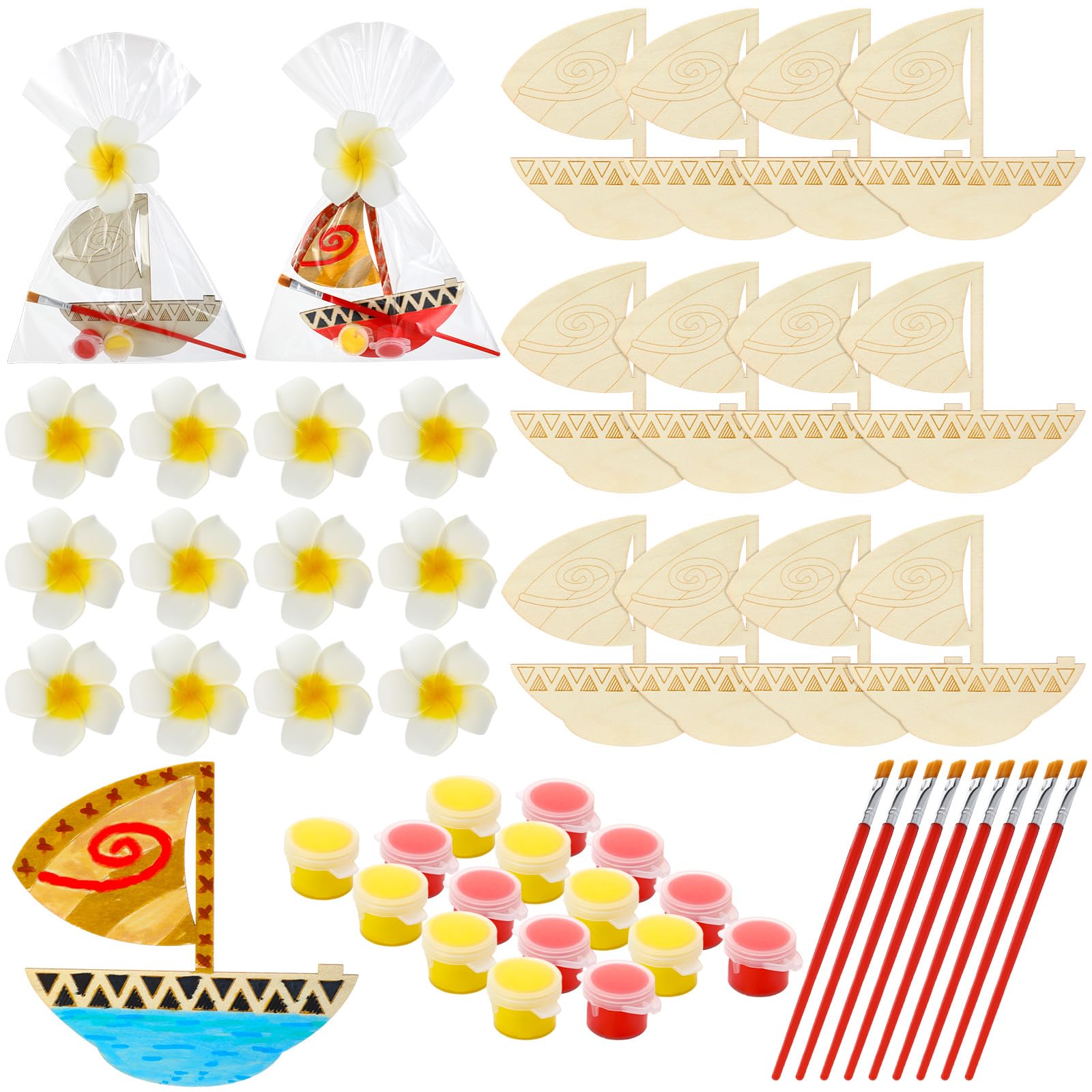 Photo 1 of 12 Sets Paint Your Own Island Princess Party Favors DIY Wood Painting Craft Kit Themed Birthday Party Favors Color Your Own Art Craft Kit Supplies for Tropical Luau Birthday