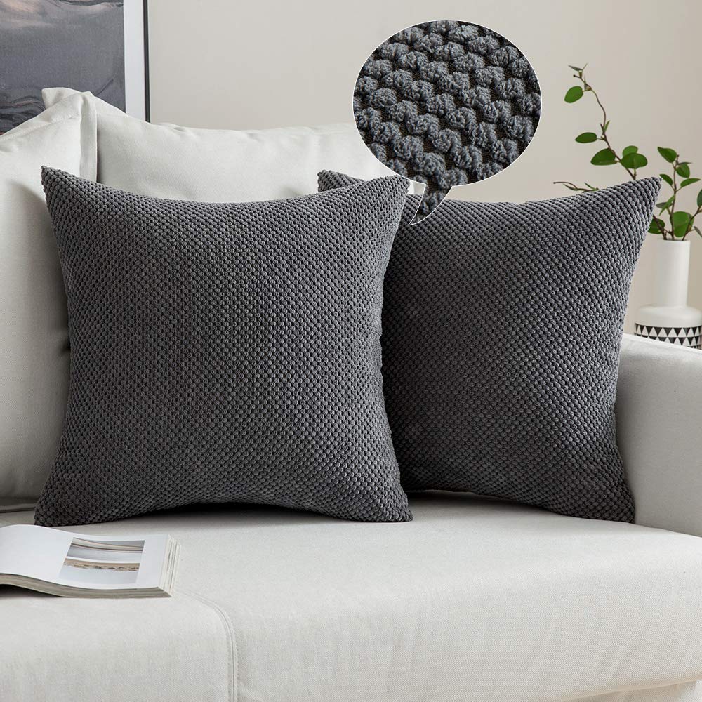 MIULEE Corduroy Cushion Cover Fabric Granule Throw Pillow Case Square Solid Home for Sofa Chair Couch Bedroom Decorative Pillowcases with Invisible Zipper 2 Pieces Dark Grey 60x60cm 24x24 Inch