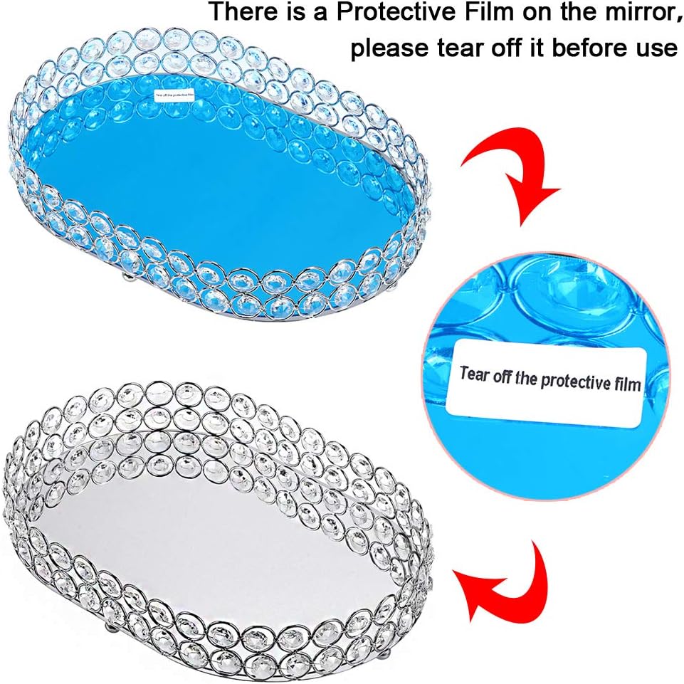 Hipiwe Mirrored Crystal Vanity Makeup Tray, Ornate Jewelry Trinket Decorative Tray Cosmetic Perfume Display Organizer Tray,Home Decor Tray for Dresser/Bathroom (Ellipse): Home Improvement