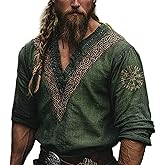 Xiaojmake Men's Henley Shirt Long Sleeve African Print Embroidered Gauze Shirts Casual V Neck Cotton Linen Beach Hippie Shirt