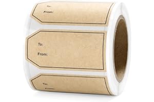 Lolocor 1"x2" to and from Gift Tag Stickers, 300pcs/Roll Natural Kraft Name Tag Label Stickers for Christmas Holiday Valentine's Day Weddings Present Gift Wrapping Cards Envelope Decoration Sealing