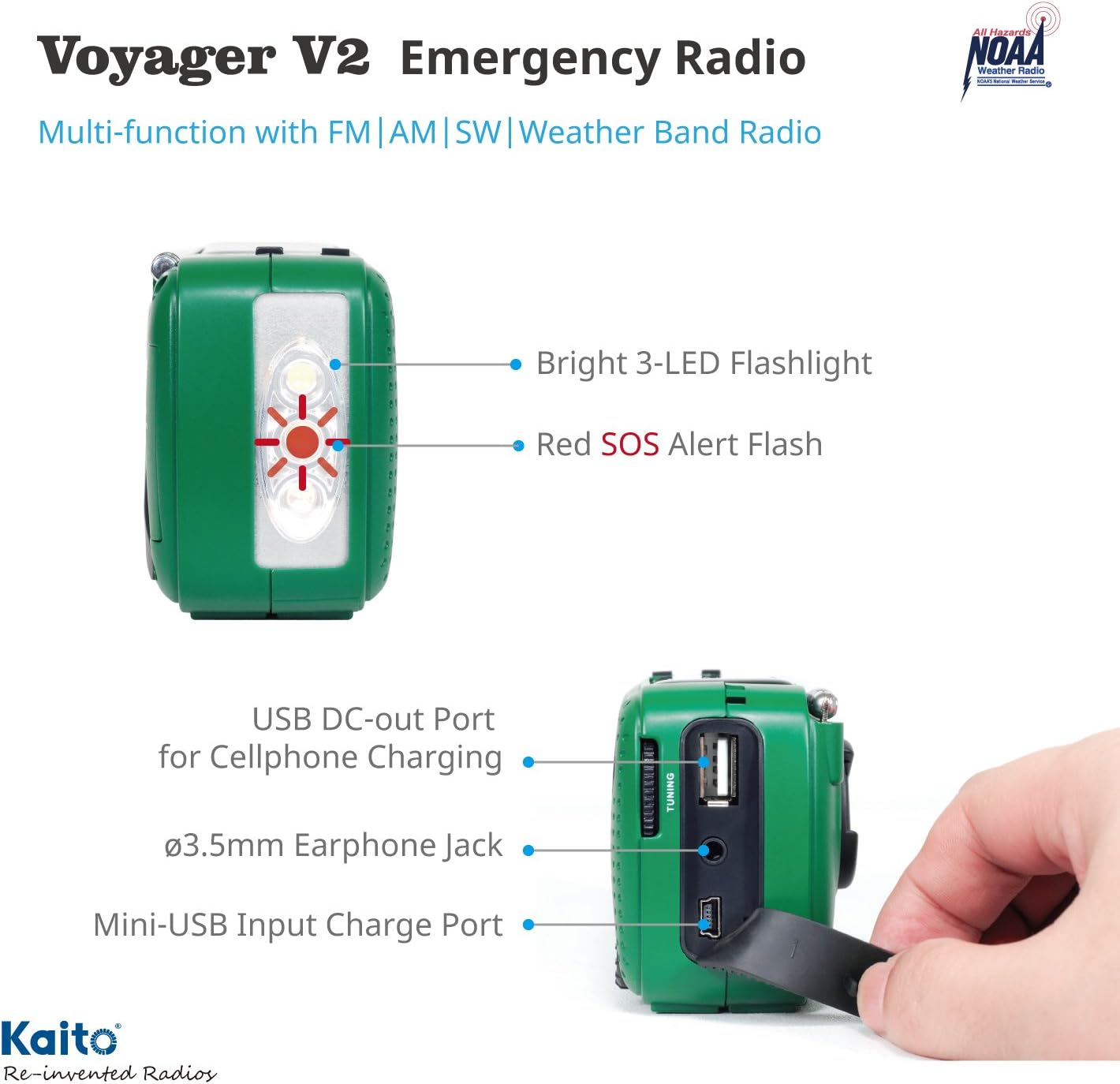 Best NOAA Portable Solar/Hand Crank AM/FM, Shortwave & NOAA Weather Emergency Radio with USB Cell Phone Charger & LED Flashlight (Green): Home Audio & Theater