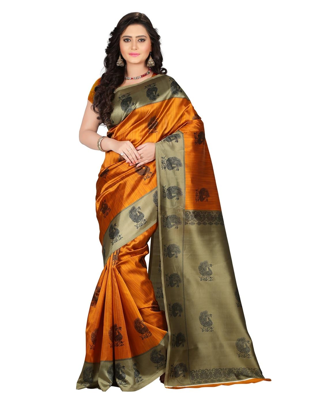 e-vastram women's art mysore printed silk saree, free size (yellow, ns1a)