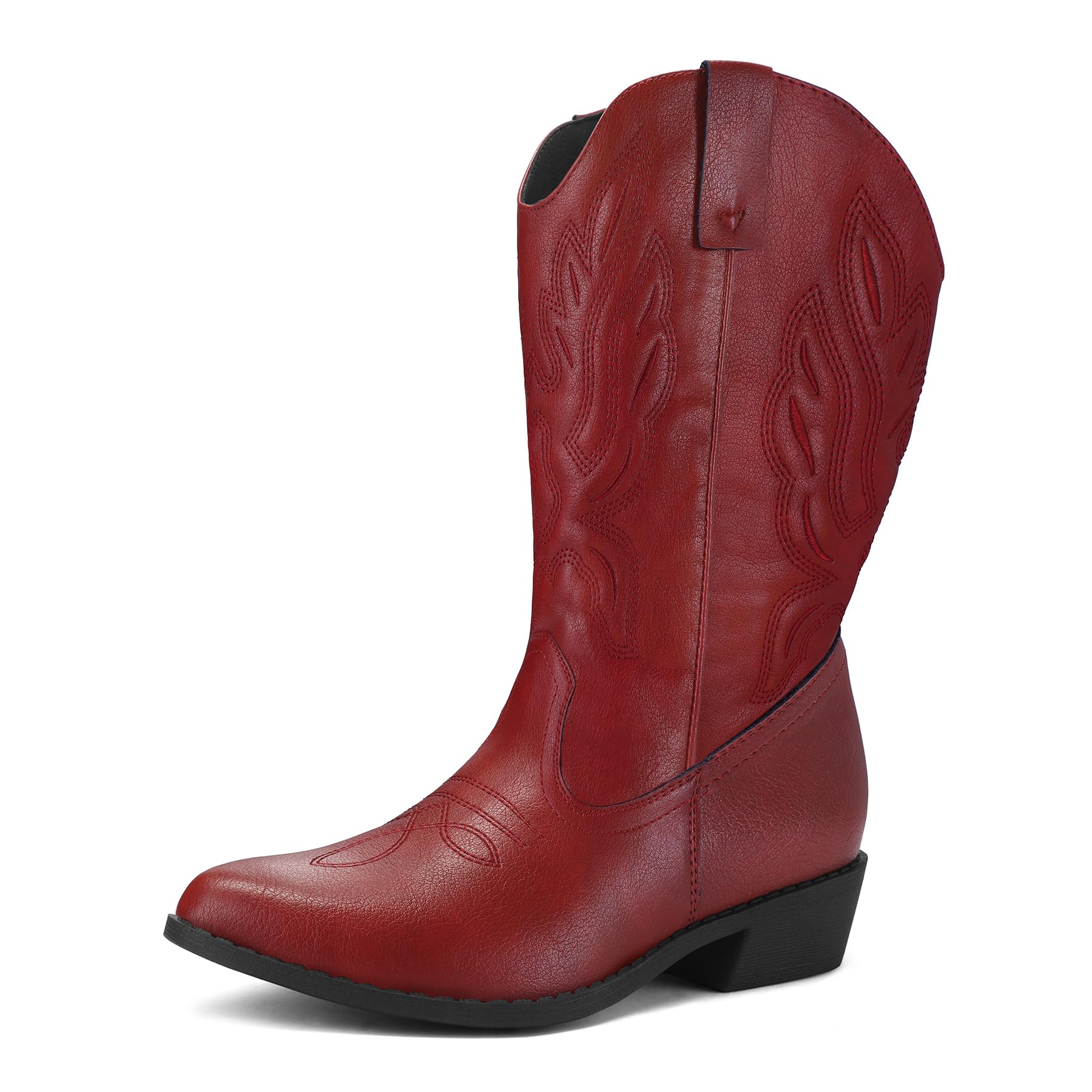Photo 1 of mysoft Women's Wide Calf Cowboy Boots Pull-On Mid-Calf Embroidered Pointed Toe Retro Western Boots size 8 womens