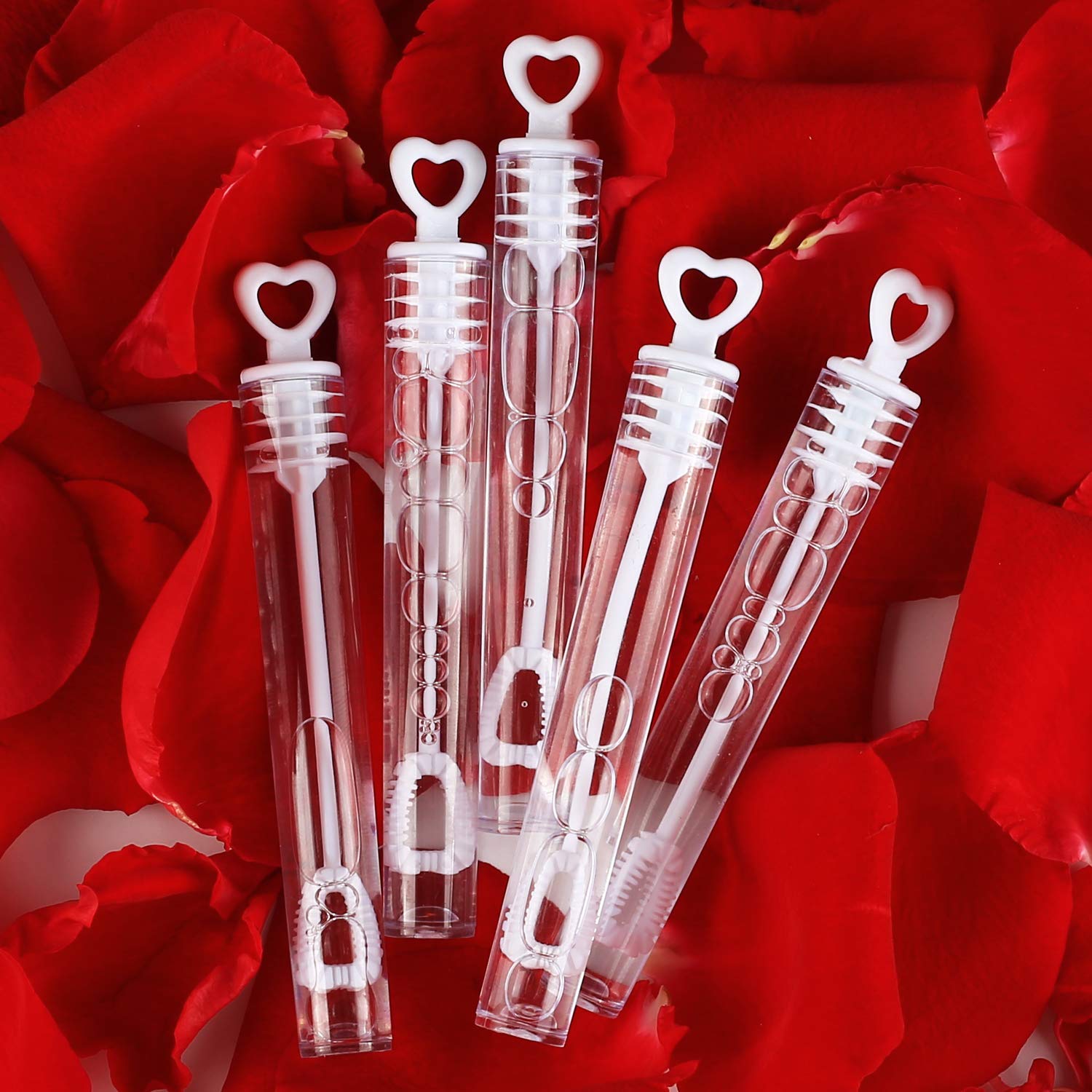 Photo 1 of 56 Pack Mini White Heart Bubble Wands- Perfect Bubble Toy Ideal Party Favors for Weddings Support and Anniversaries, Valentine's Day, family reunion, Special Festival Gift for Couple, boy and girl
