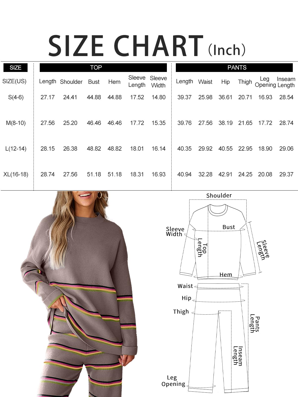 LILLUSORY 2 Piece Outfits for Women 2024 Fall Fashion Oversized Striped Sweaters Sets Cozy Lounge Sets Knit Clothes StripesDustyBlue S - Image 6