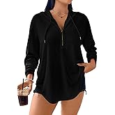 Eytino Plus Size Sweatshirts for Women Waffle Knit Long Sleeve Drawstring Half Zip Fall Fashion Pullover Hoodies Tops(1X-5X)