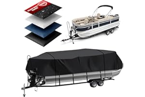 LANLELIN Heavy Duty 900D Pontoon Boat Cover, 20'2''-22' Marine Grade Waterproof Cover with Adjustable Windproof Tightening Strap & Anti-UV for SunTracker Party Barge/SPORTFISH/Fishin Barge