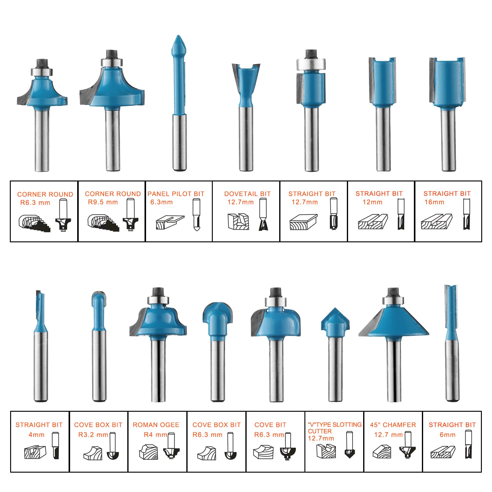 Genmitsu 15 Pieces 1/4 Inch Shank Router Bit Set Woodworking Tools for Trim Groove Edge Treatment DIY CNC Machine Engraving Woodworking Project with Carry Case