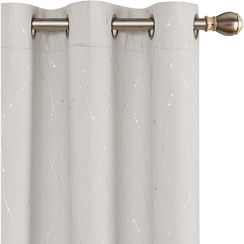 Deconovo Blackout Curtains and Drapes Wave Line with Dots Printed Window Treatment Sets Curtains for Windows 42 x 84 Inch Cream 2 Panels